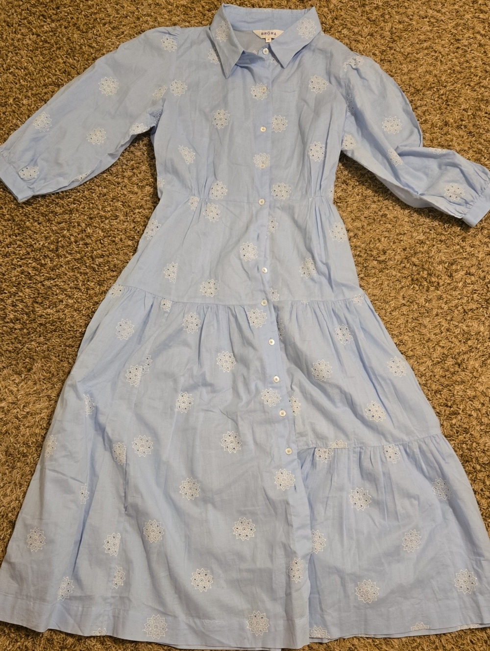 Brora Cotton Light Blue Eyelet Button-Front Maxi Dress